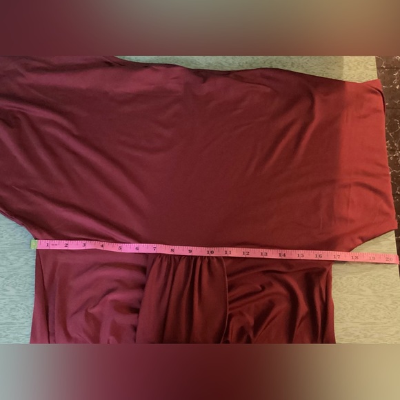 One Off The Shoulder Ruched Wrap Front Split Hem Draped Midi Dress Size Large - Picture 15 of 16